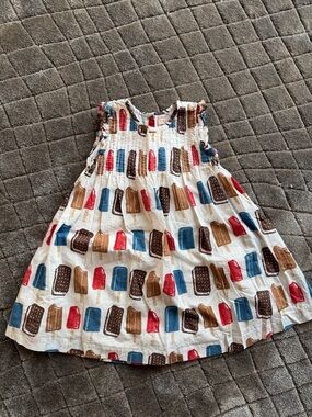Pink Chicken White Dress with Red, Blue, Brown Popsicle Print